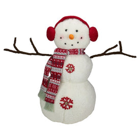 21.5" White and Red Snowflake Sherpa Plush Snowman Christmas Decoration