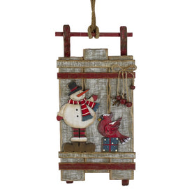 15.25" Brown and Red Wooden Snowman Sleigh Christmas Wall Decor