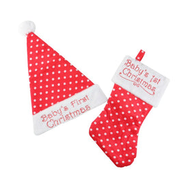 Red and White 'Baby's 1st Christmas' Infant Santa Hat with Stocking Costume Accessory - One Size