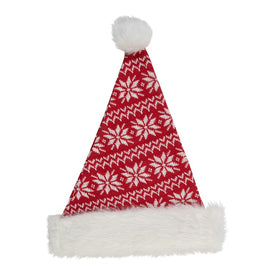 17" Red and White Nordic Snowflake and Striped Santa Hat With Pom-Pom