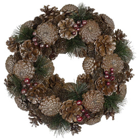 12" Unlit Pine Cone and Berries Glitter Artificial Christmas Wreath