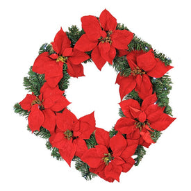 22" Pre-Lit Poinsettia Battery-Operated Artificial Christmas Wreath - White Lights