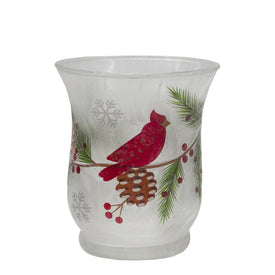 2.75" Handpainted Christmas Cardinal and Pine Flameless Glass Candle Holder