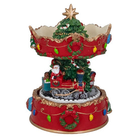 6" Red and Gold Musical Santa on Train Christmas Carousel Music Box