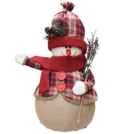 22" Red and Brown Snowman with Broom Christmas Tabletop Figurine