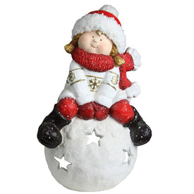 19.25" Red and White Girl on a Snowball Christmas Tealight Candle Holder