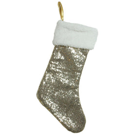 18" Gold Paillette Sequins Christmas Stocking with Sherpa Cuff