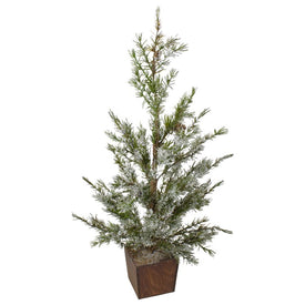 28" Unlit Potted Frosted Pine Artificial Christmas Tree