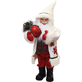 25" White and Red Santa with Sack of Pine Christmas Figurine
