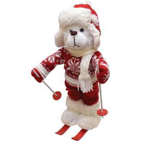 15" Red and White Winter Boy Bear with Skis Christmas Figure Decoration