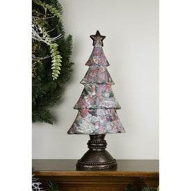 20" Black and Red Victorian Holly Berry Decoupage Christmas Tree Tabletop Decor