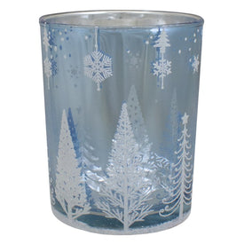 5" Shiny Blue and Silver Winter Forest and Snowflake Flameless Candle Holder