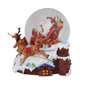 5.5" Santa Claus on Sleigh with Reindeer Musical Christmas Snow Globe Tabletop Decoration