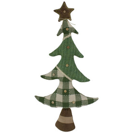 30" Tan and Green Buffalo Plaid Knit Christmas Tree Decoration