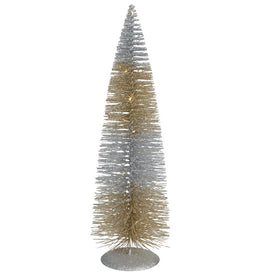 16" LED Lighted Battery-Operated Silver and Gold Sisal Christmas Tree - - Warm White Lights