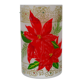 10" Handpainted Red Poinsettias and Gold Flameless Glass Christmas Candle Holder