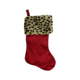 20" Red and Black Leopard Cuff Christmas Stocking