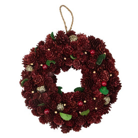 9.5" Unlit Red and Gold Pine Cone Artificial Christmas Wreath