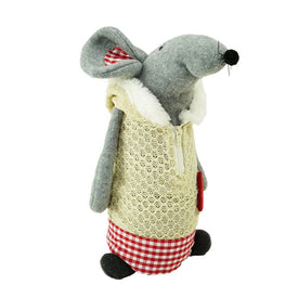 12" Gray and Beige Standing Mouse with Hooded Coat Christmas Tabletop Decoration