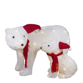 LED Lighted Chenille Polar Bears Outdoor Christmas Decorations Set of 2