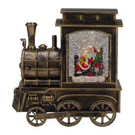 6.75" Lighted Black Train Christmas Snow Globe with Santa
