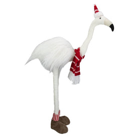 20" Plush White and Red Standing Flamingo Christmas Tabletop Figurine