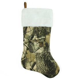 21.5" Tree Print Camouflage with Pocket and White Cuff Christmas Stocking