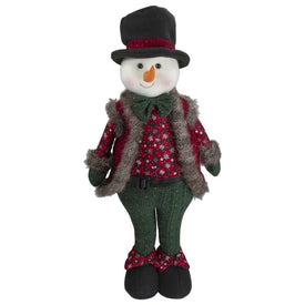 25" Red and Green Jolly Plush Boy Snowman Christmas Figure