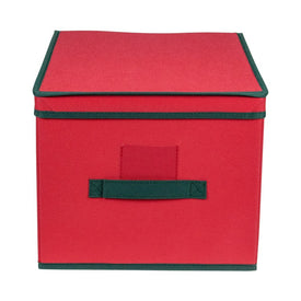 16" Red and Green Collapsible Christmas Decoration Storage Box with Handel