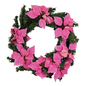 22" Pre-Lit Poinsettia Battery-Operated Artificial Christmas Wreath - Clear LED Lights