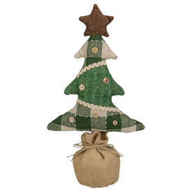 17.5" Tan and Green Rustic Multi-Fabric Standing Christmas Tree Tabletop Decoration