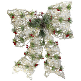 20" White Rattan Berry and Pine Cone Christmas Bow