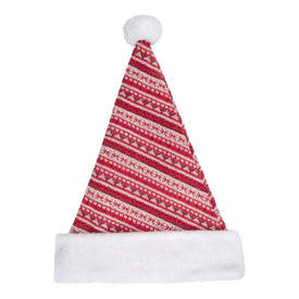 17" Red and White Nordic Striped Santa Hat With Pom-Pom