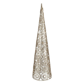 23.5" LED Lighted Battery-Operated Gold Glittered Wire Sunburst Christmas Cone Tree - Warm White Lights