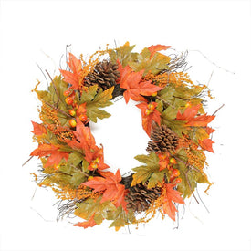 24" Unlit Fall Leaves and Pumpkins Artificial Thanksgiving Wreath