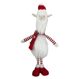26" Plush Red and White Standing Llama Tabletop Christmas Decoration