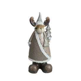 15.75" Brown and White Reindeer with Christmas Tree Tabletop Figurine