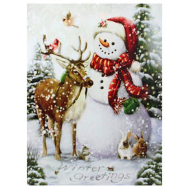 15.75" x 11.75" LED Lighted Snowman and Reindeer Christmas Canvas Wall Art