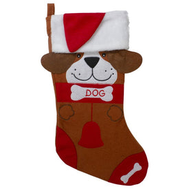 17" Red and Brown "DOG" Embroidered Christmas Stocking with Cuff