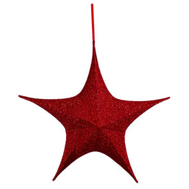 25.5" Red Tinsel Foldable Christmas Star Outdoor Decoration