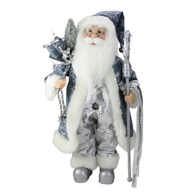 16" Ice Palace Standing Santa Claus Holding A Staff and Bag Christmas Figure