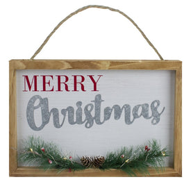 12" LED Lighted 'Merry Christmas' Framed Wall Sign with Pine
