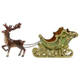8.5" Green and Gold Sleigh with Reindeer Christmas Tabletop Decor
