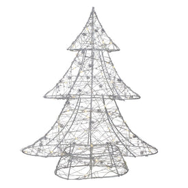 15.25" LED Lighted Battery-Operated Silver Wire and Bead Christmas Tree - Warm White Lights