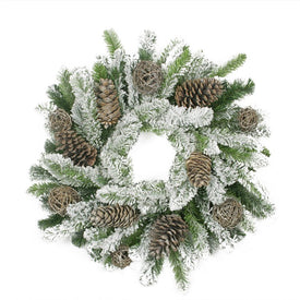 24" Unlit Brown Flocked Pine Cone and Twig Ball Artificial Christmas Wreath