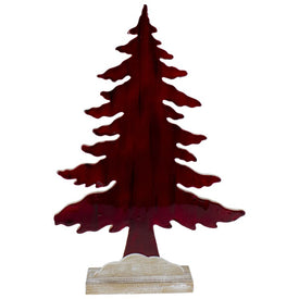 14" Red and Black Stained Forest Tree Christmas Tabletop Decor