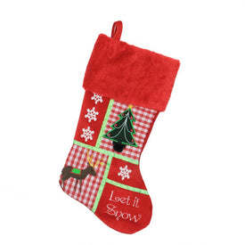18.5" Red Cheers Holiday Patches Let It Snow Christmas Stocking