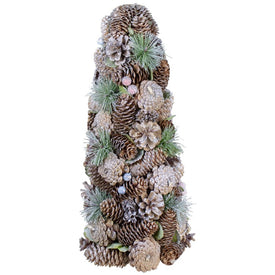 16.5" Glittered Green and Brown Pine Cone Berry Christmas Tree