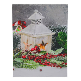 15.75" x 11.75" LED Lighted Christmas Candle Lantern with Berries and Greenery Canvas Wall Art