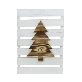 15.75" Wood Tree on White Pallet Inspired Frame Christmas Wall Hanging